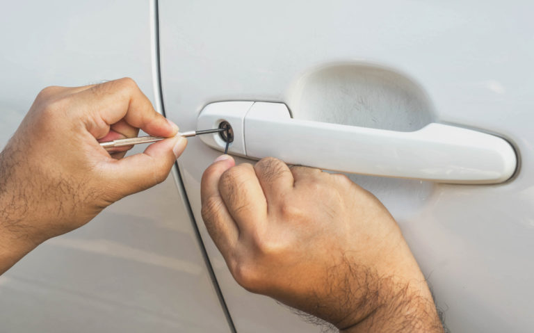 car door unlocking with lock pick automotive locksmith in haverford, pa.